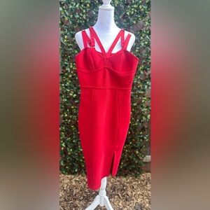 NWT Bella Barnett Red Bandage Midi Dress Strappy Bustier Size S
